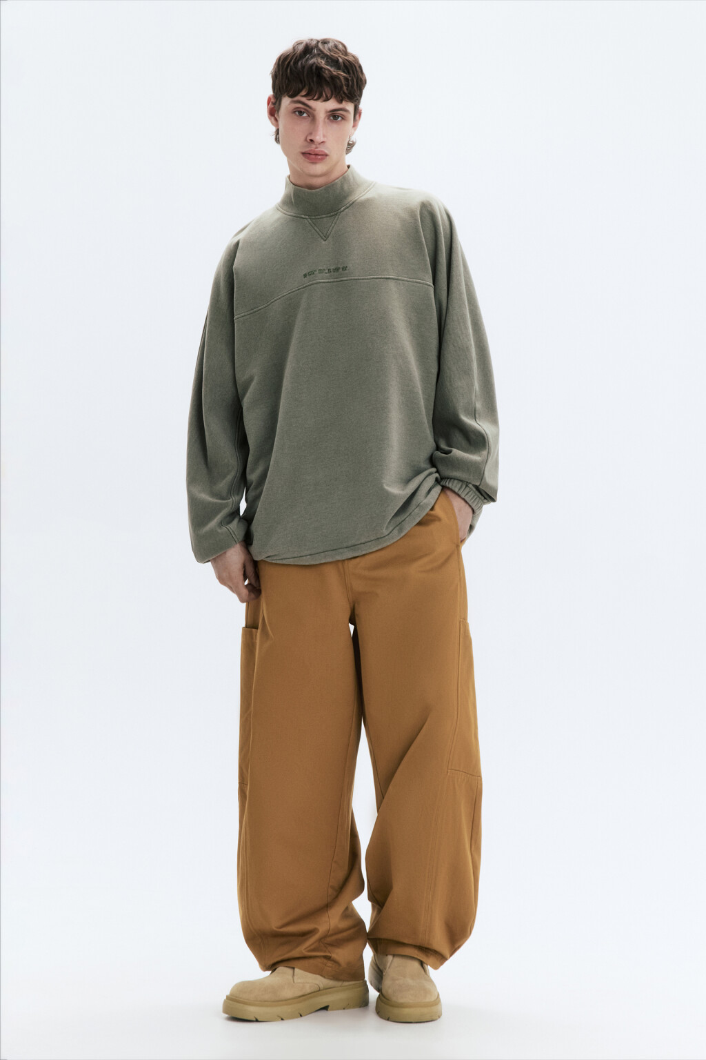 Толстовка oversize с принтом и утяжками по низу - цвет зеленый - 5