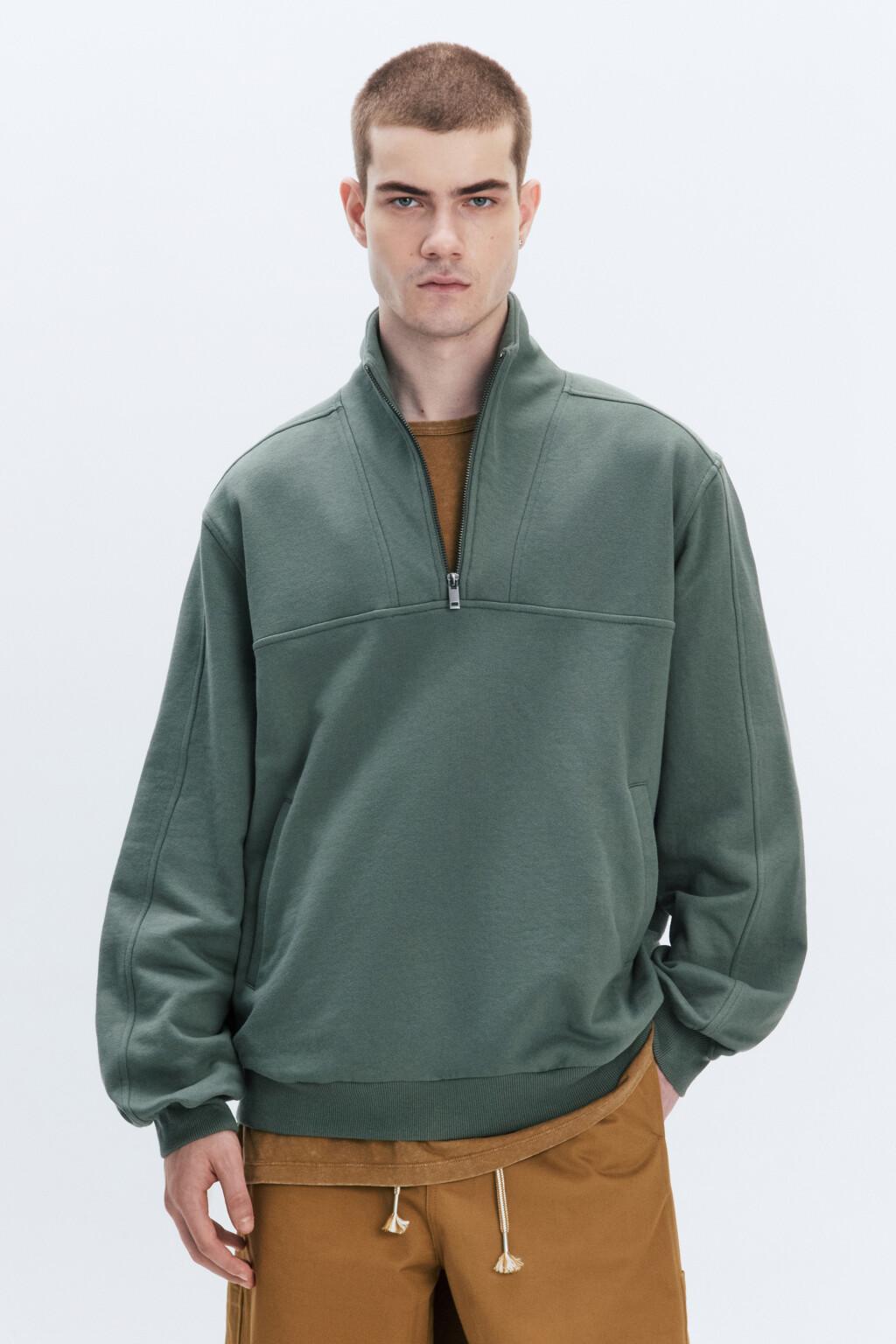 Толстовка oversize с воротником-стойкой на молнии - цвет мятный - 3