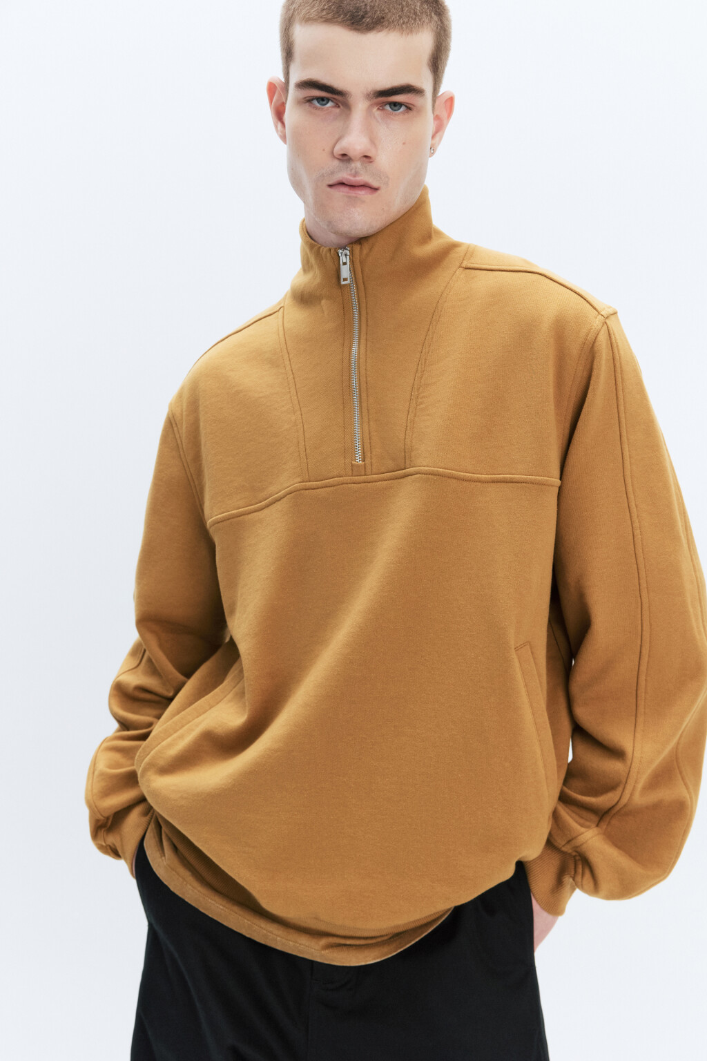 Толстовка oversize с воротником-стойкой на молнии - цвет коричневый - 1