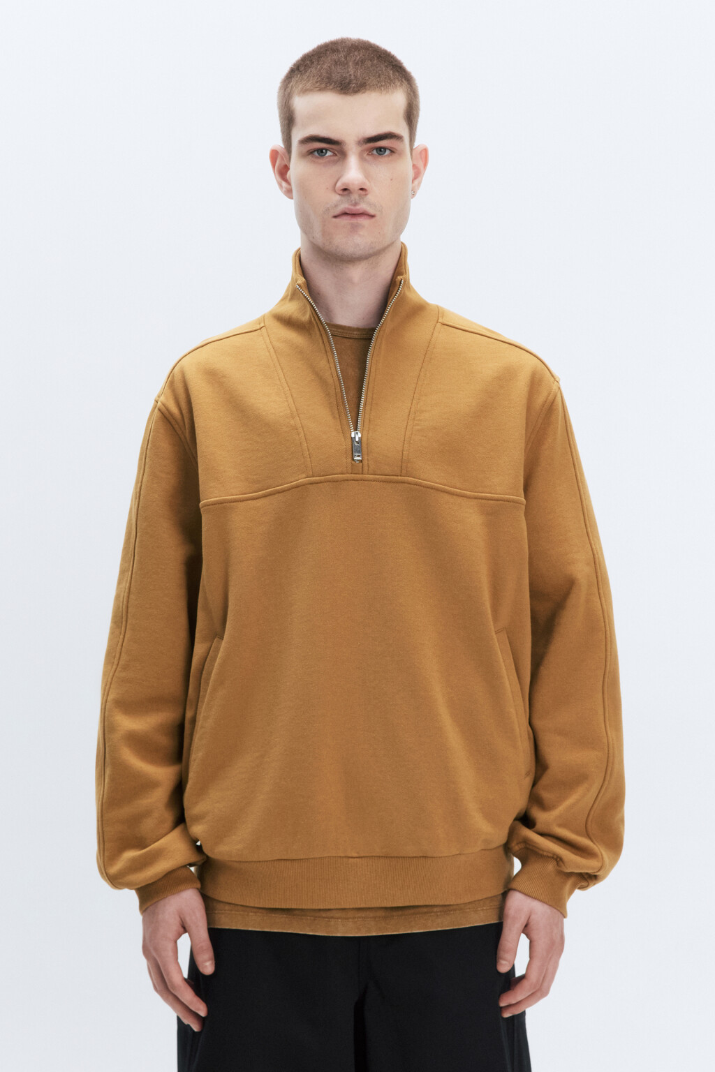 Толстовка oversize с воротником-стойкой на молнии - цвет коричневый - 3