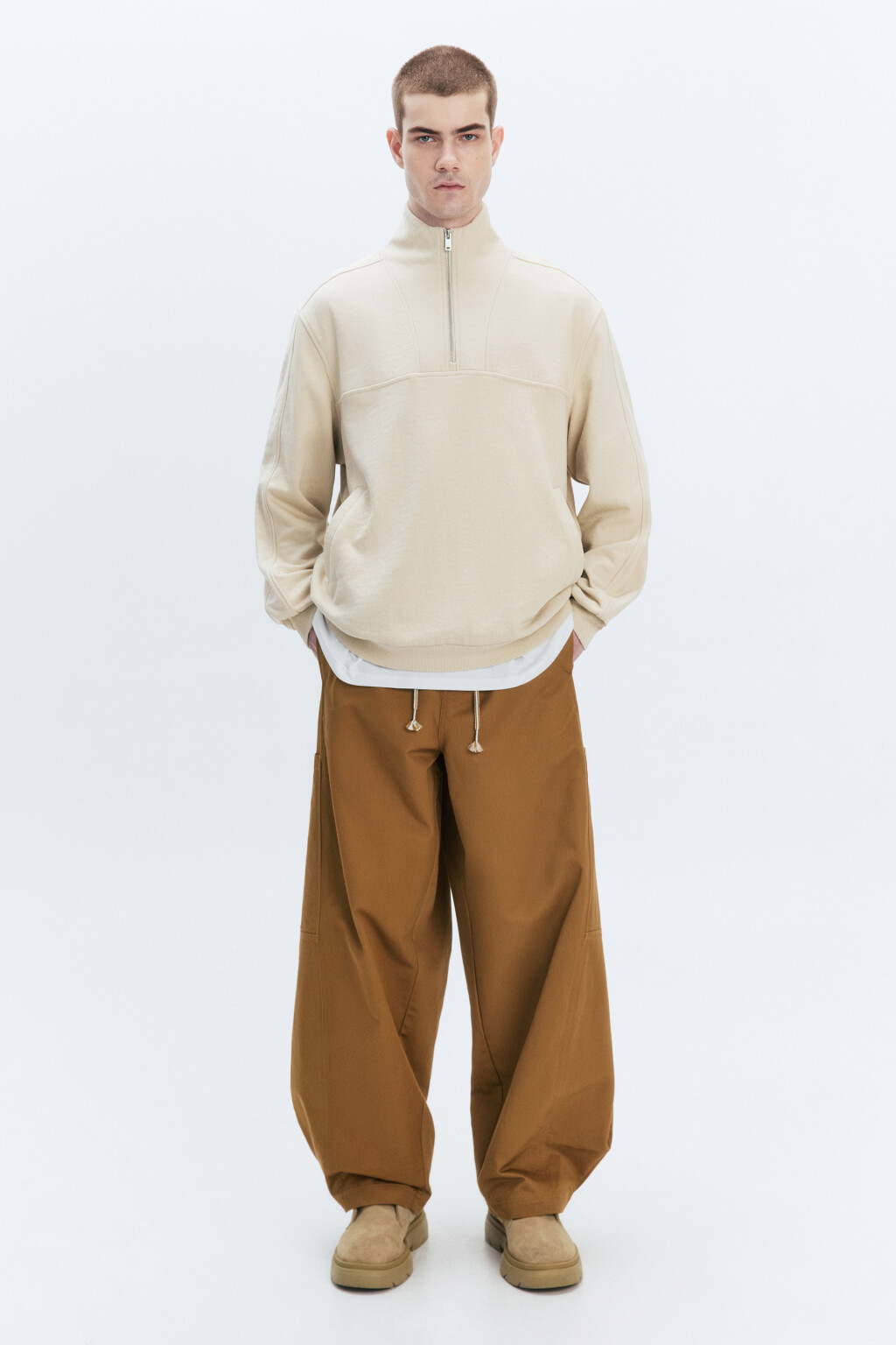 Толстовка oversize с воротником-стойкой на молнии - цвет молочный - 6