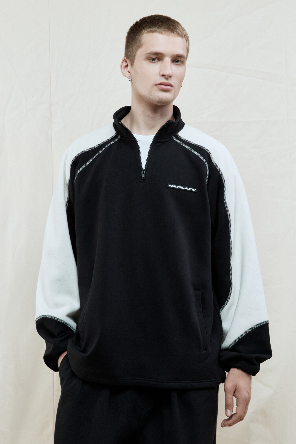 Толстовка oversize флисовая с воротником на молнии - цвет черный - 2