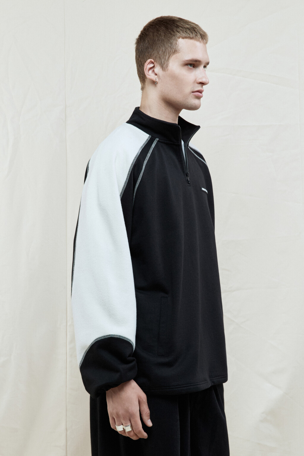 Толстовка oversize флисовая с воротником на молнии - цвет черный - 3