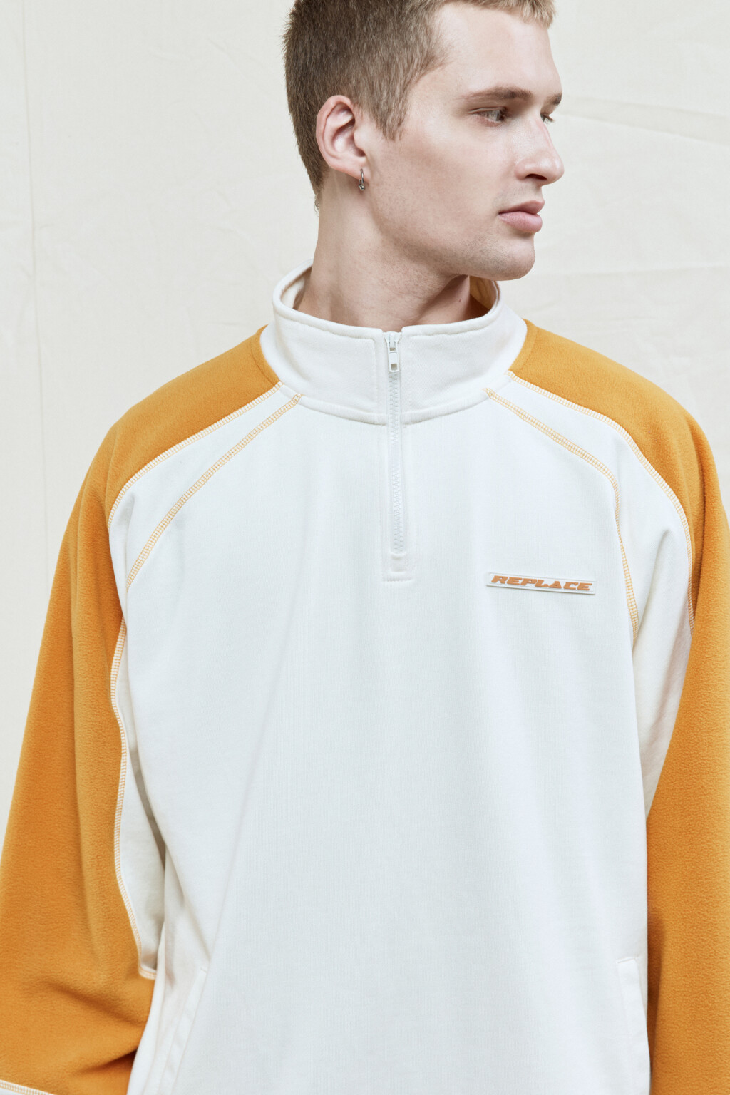 Толстовка oversize флисовая с воротником на молнии - цвет бежевый - 1