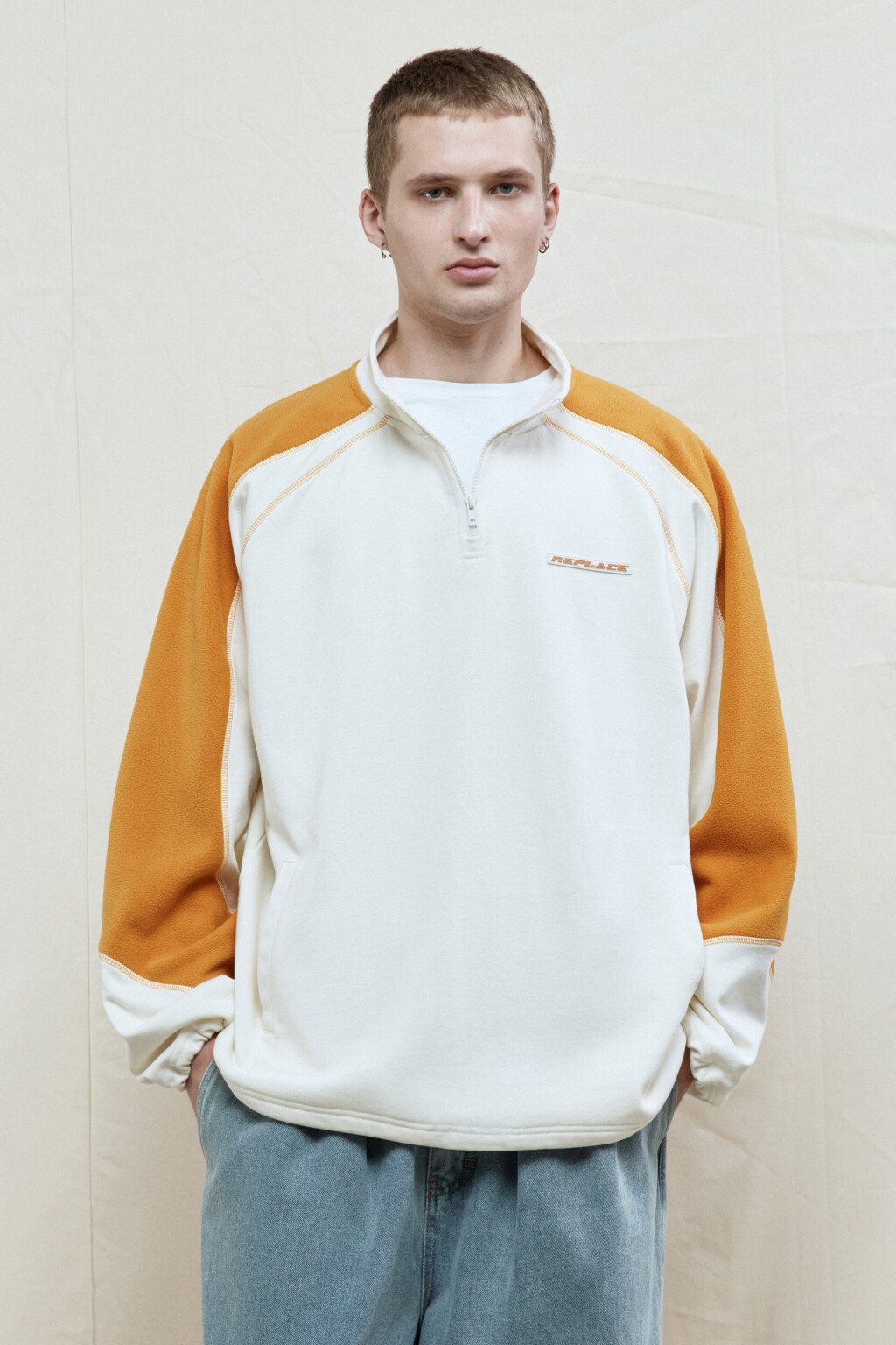 Толстовка oversize флисовая с воротником на молнии - цвет бежевый - 2