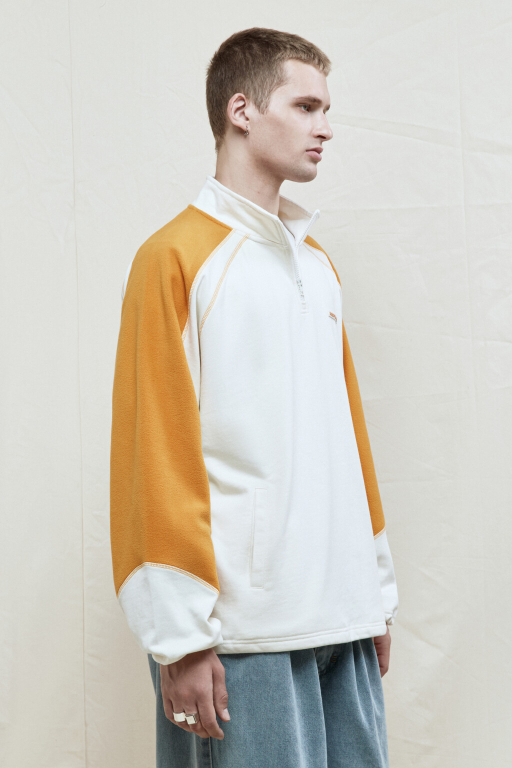 Толстовка oversize флисовая с воротником на молнии - цвет бежевый - 3