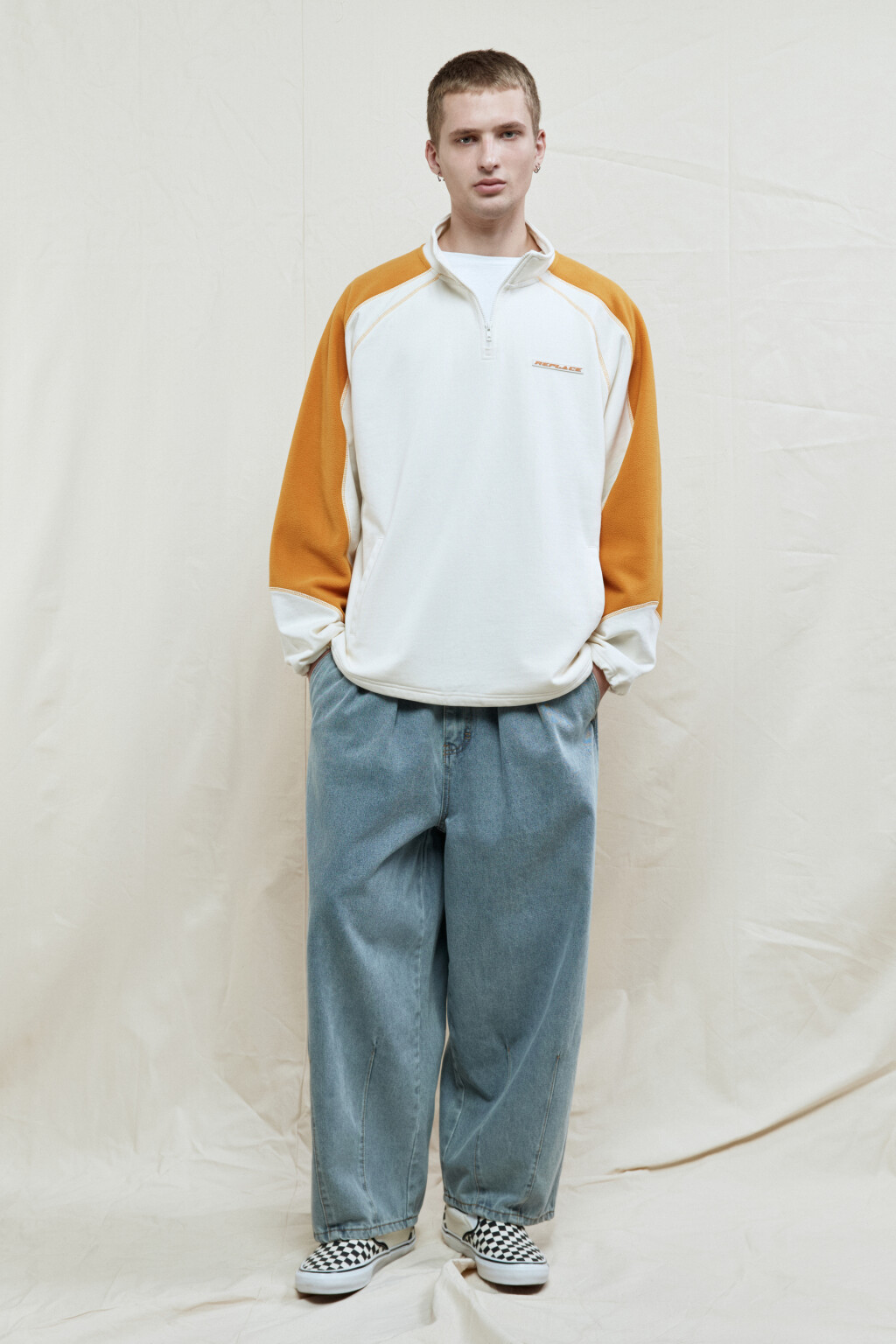 Толстовка oversize флисовая с воротником на молнии - цвет бежевый - 5