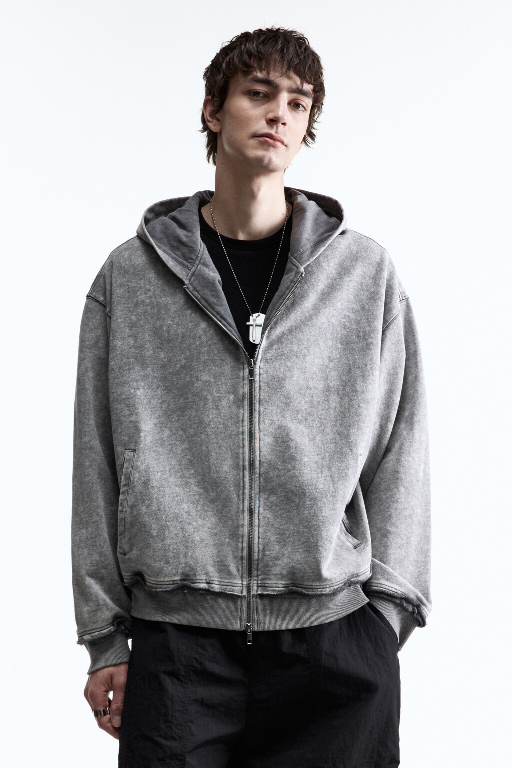 Худи-зипка oversize с вареным эффектом - цвет серый - 3