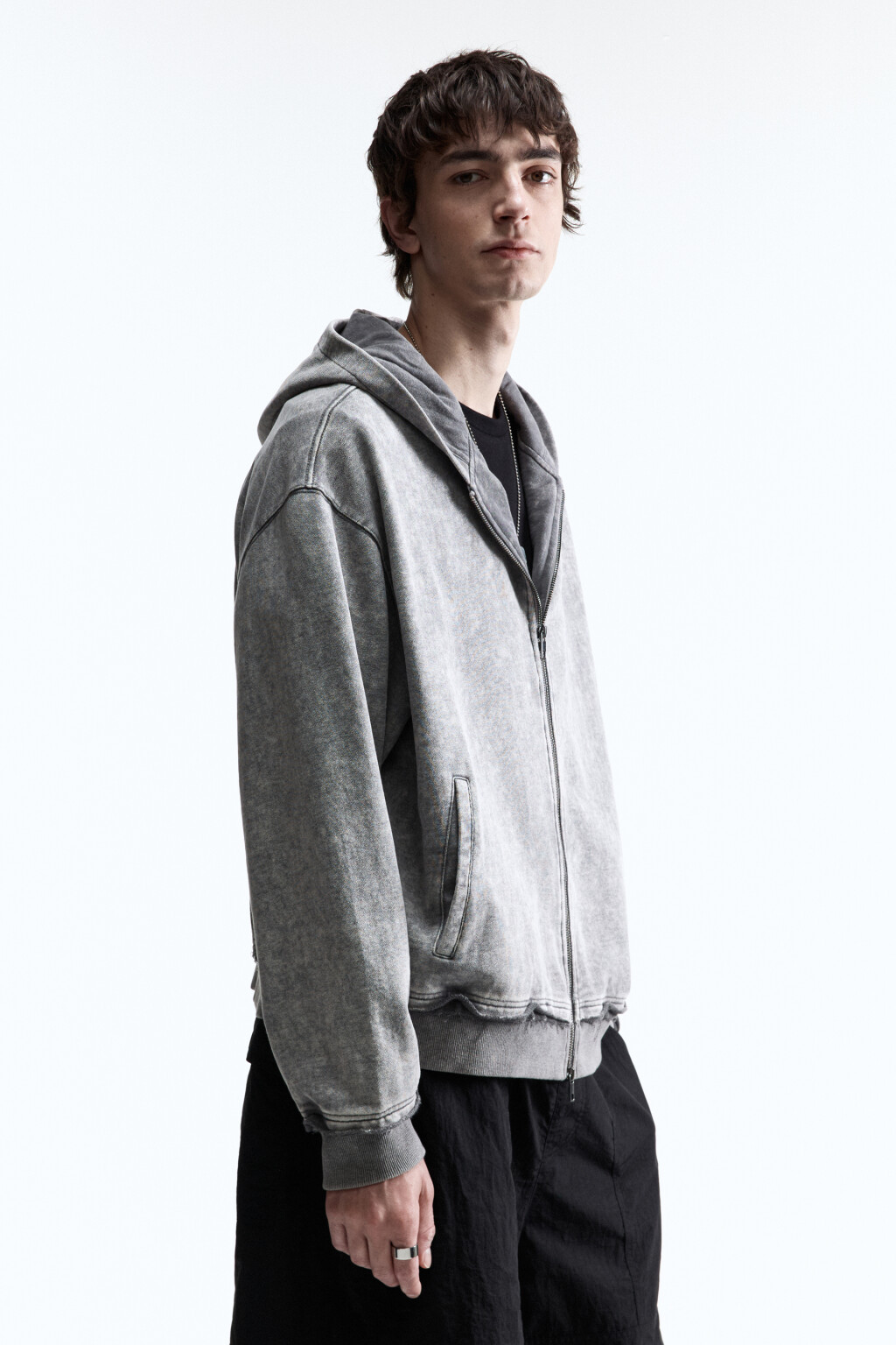 Худи-зипка oversize с вареным эффектом - цвет серый - 4