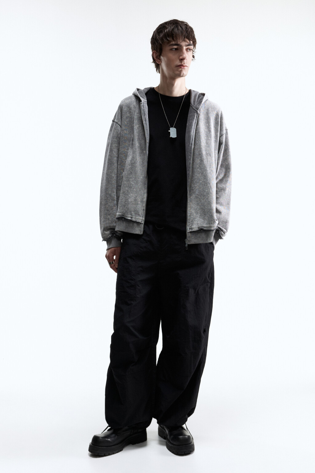 Худи-зипка oversize с вареным эффектом - цвет серый - 6