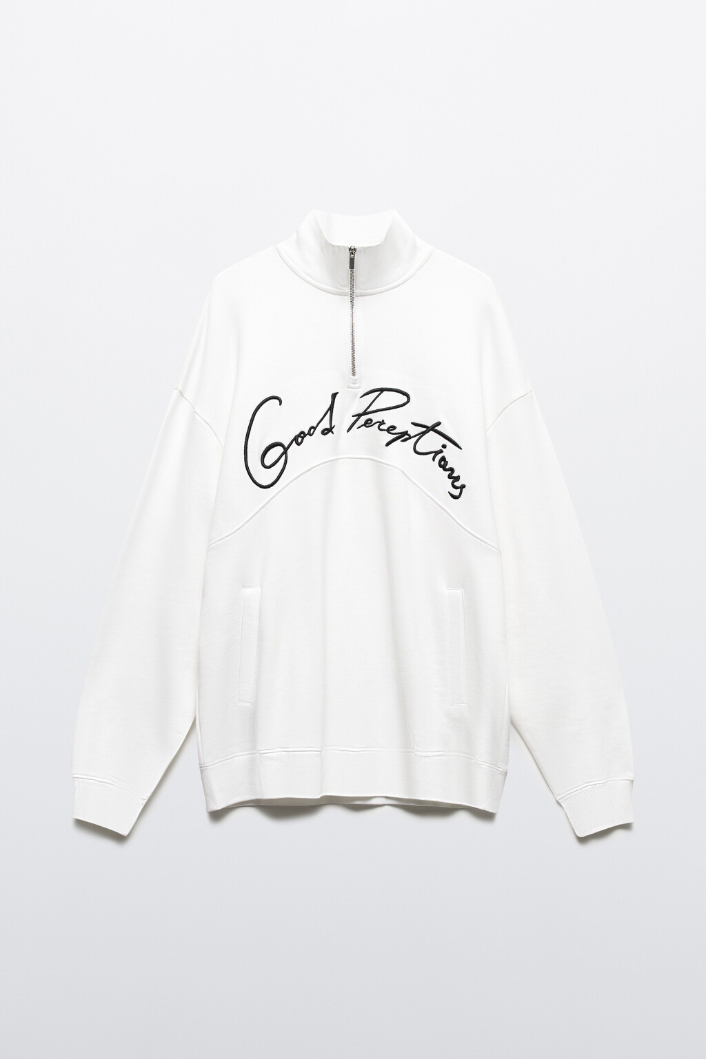 Толстовка half-zip из футера с принтом-надписью - цвет белый - 10