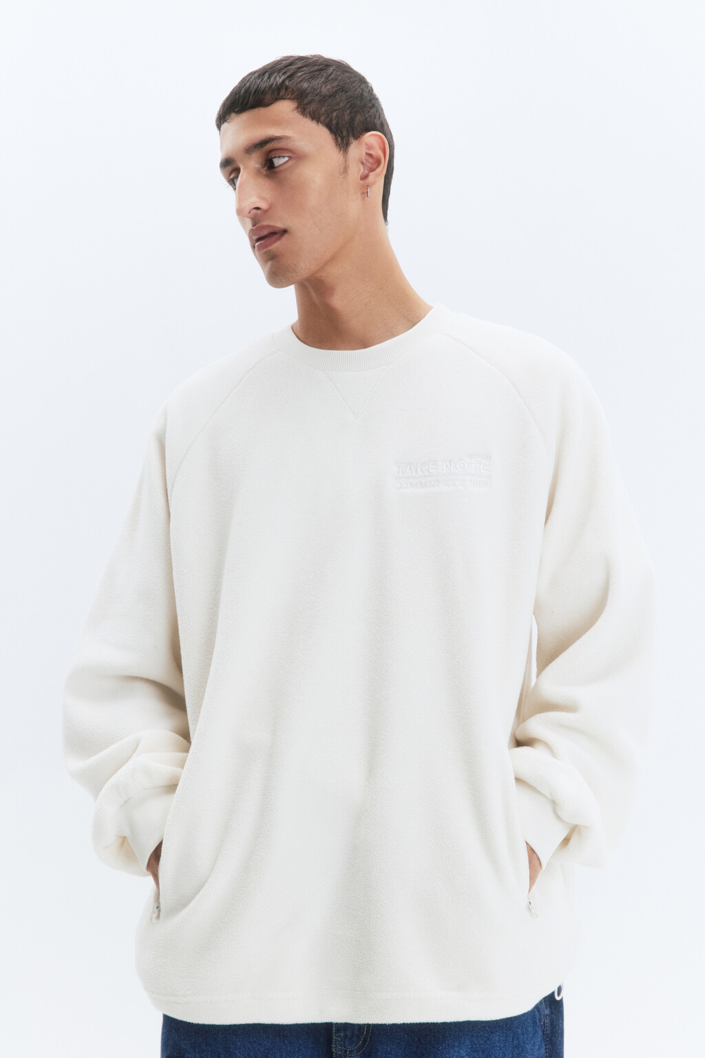 Свитшот oversize флисовый с принтом - цвет бежевый - 3