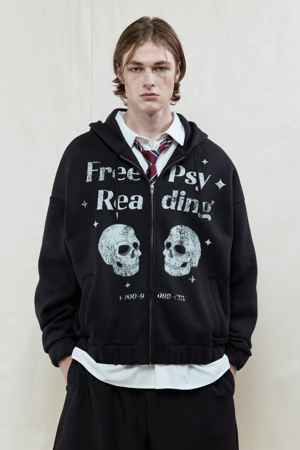 Худи-зипка oversize с капюшоном и принтом - цвет черный - 2