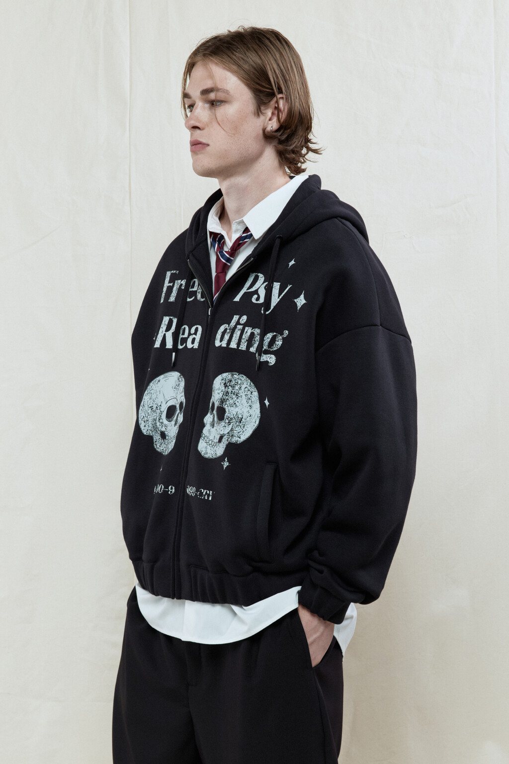 Худи-зипка oversize с капюшоном и принтом - цвет черный - 3