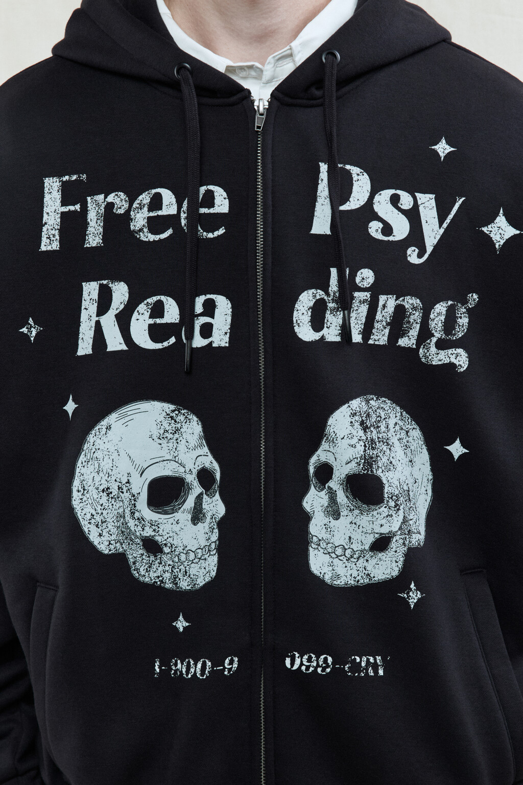 Худи-зипка oversize с капюшоном и принтом - цвет черный - 5