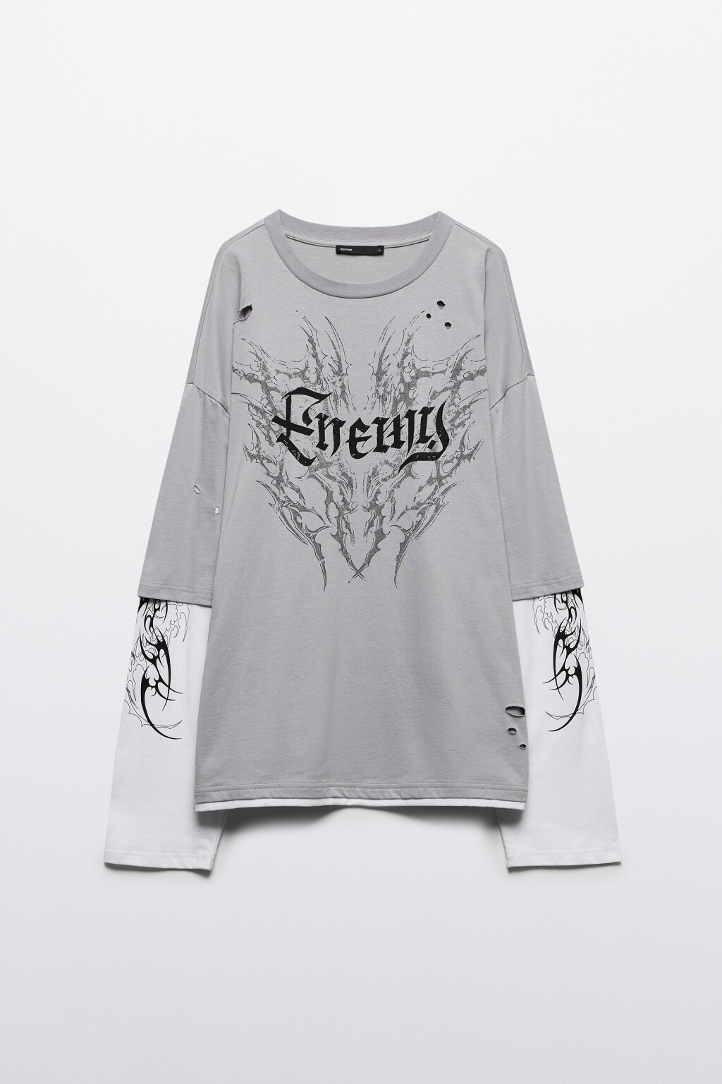 Лонгслив oversize с двойными рукавами и принтом - цвет черный - 8