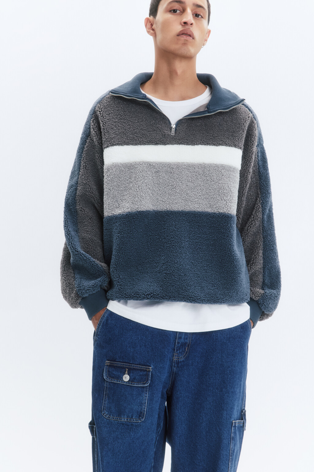 Толстовка half-zip флисовая с воротником-стойкой - цвет серый - 1