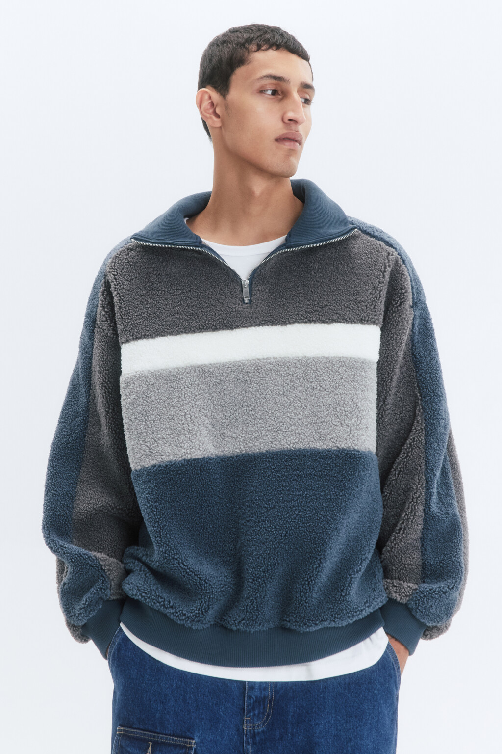 Толстовка half-zip флисовая с воротником-стойкой - цвет серый - 2