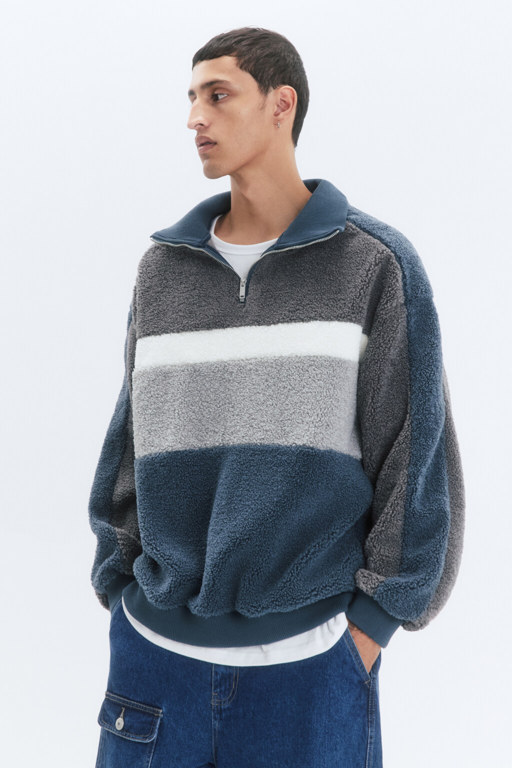 Толстовка half-zip флисовая с воротником-стойкой - цвет серый - 3