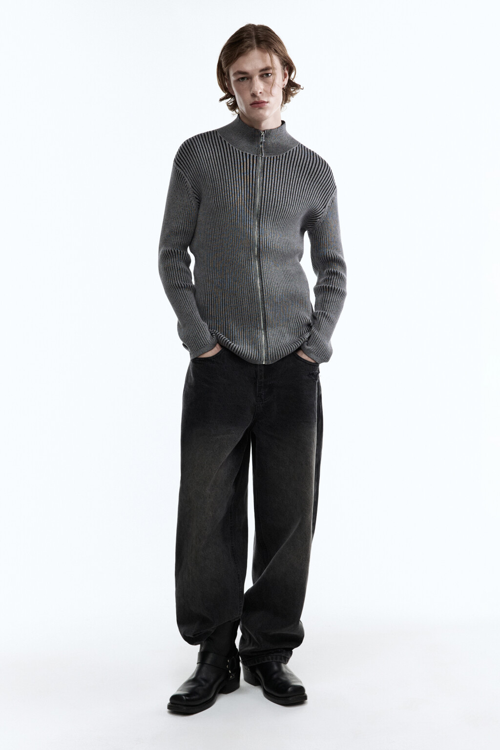 Джемпер вязаный облегающий на молнии - цвет серый - 1