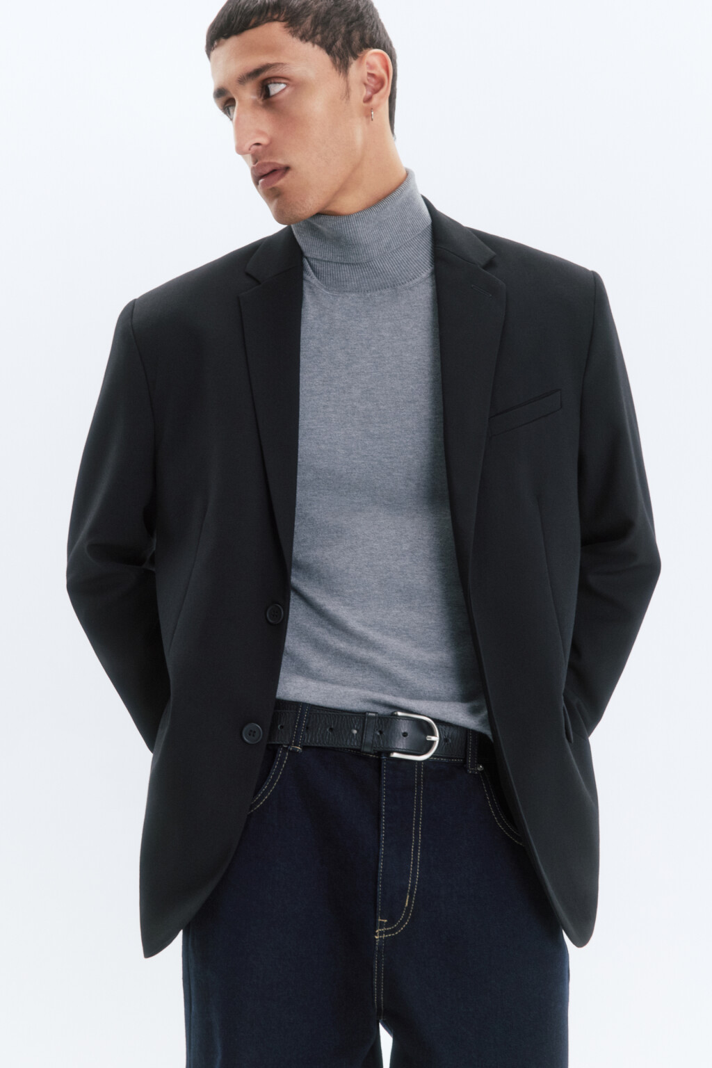 Водолазка вязаная вискозная с высоким воротником - цвет серый - 1