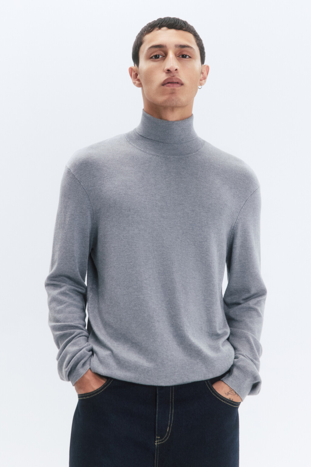 Водолазка вязаная вискозная с высоким воротником - цвет серый - 2