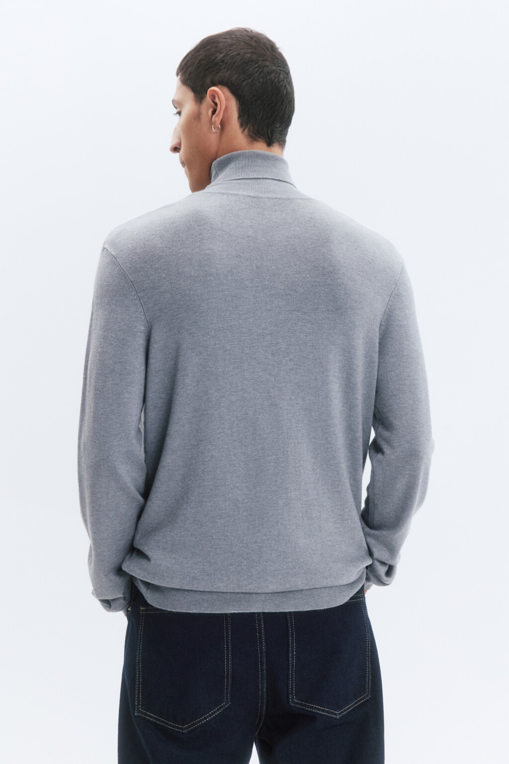 Водолазка вязаная вискозная с высоким воротником - цвет серый - 4