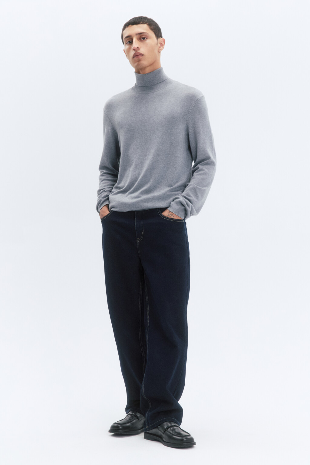 Водолазка вязаная вискозная с высоким воротником - цвет серый - 5