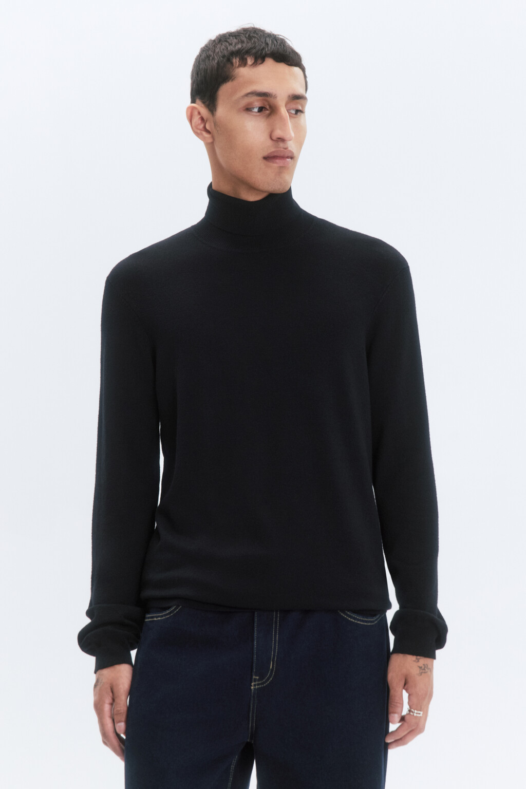 Водолазка вязаная вискозная с высоким воротником - цвет черный - 2