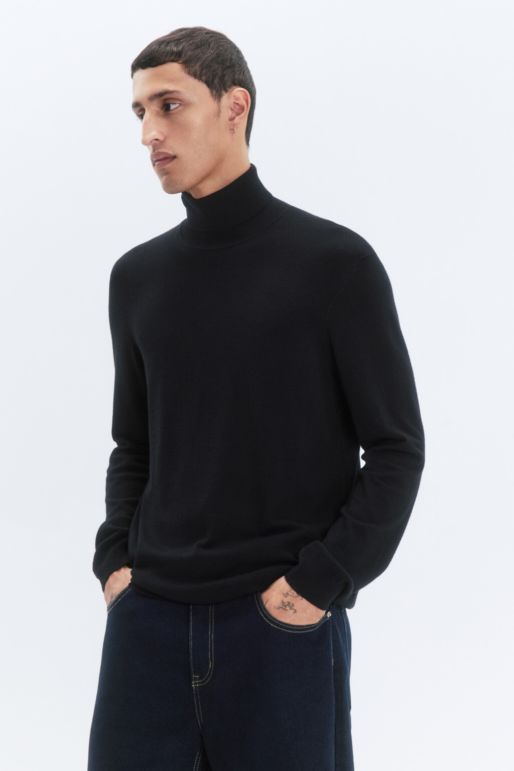 Водолазка вязаная вискозная с высоким воротником - цвет черный - 3
