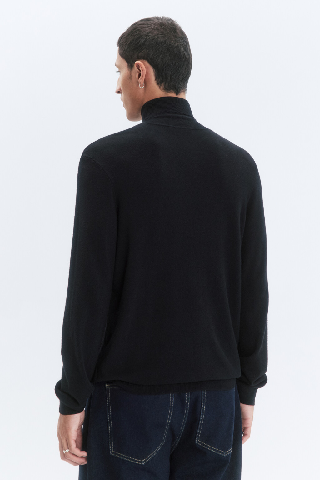 Водолазка вязаная вискозная с высоким воротником - цвет черный - 4