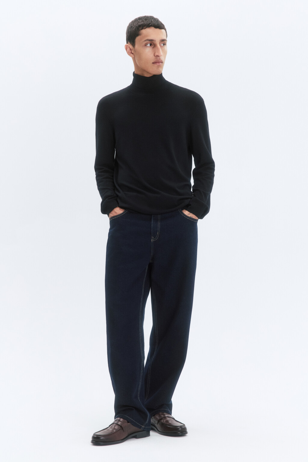 Водолазка вязаная вискозная с высоким воротником - цвет черный - 5