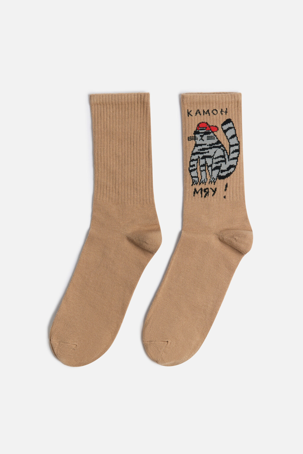 Носки высокие с забавным принтом - цвет бежевый - 1