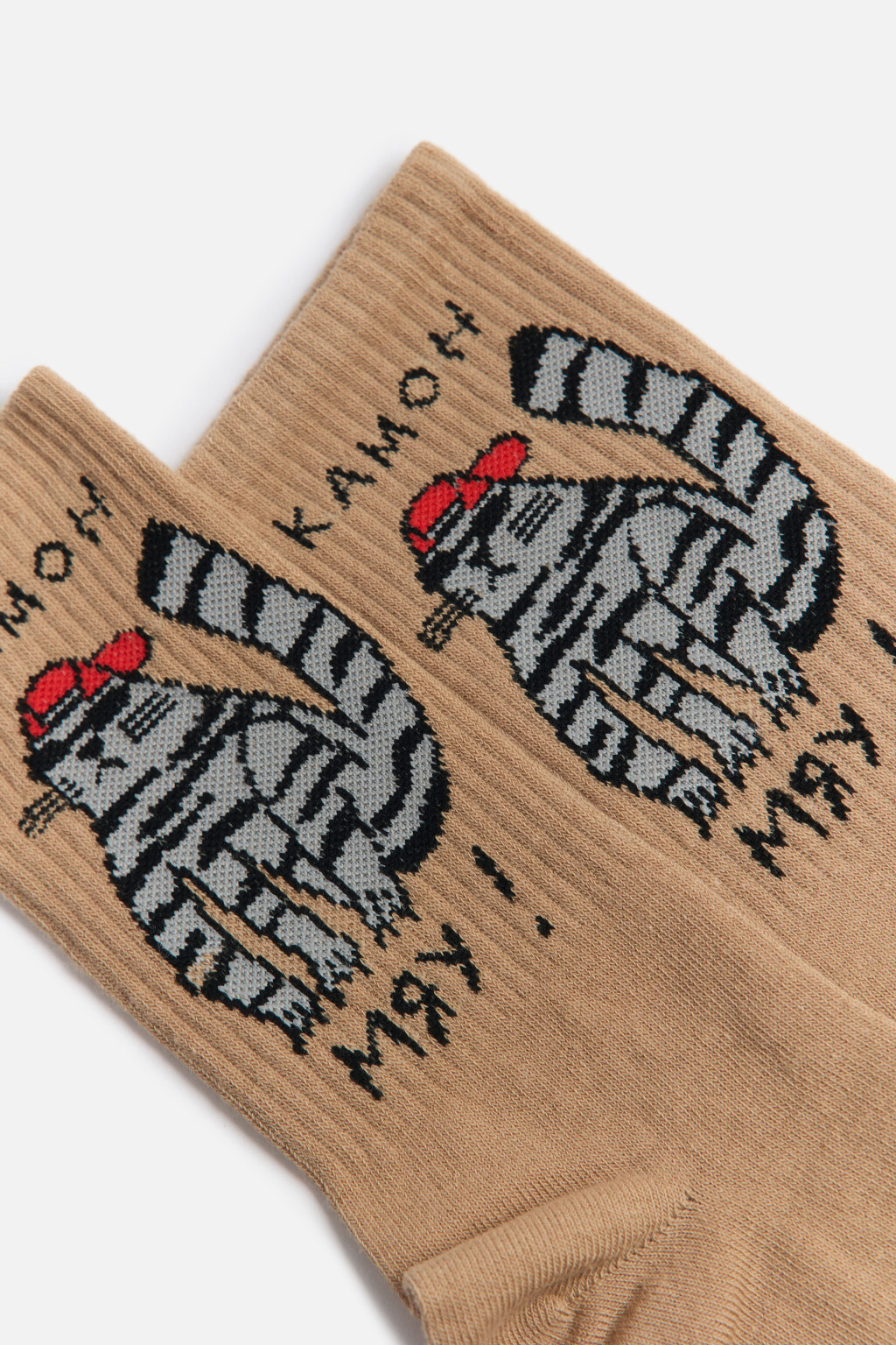 Носки высокие с забавным принтом - цвет бежевый - 2