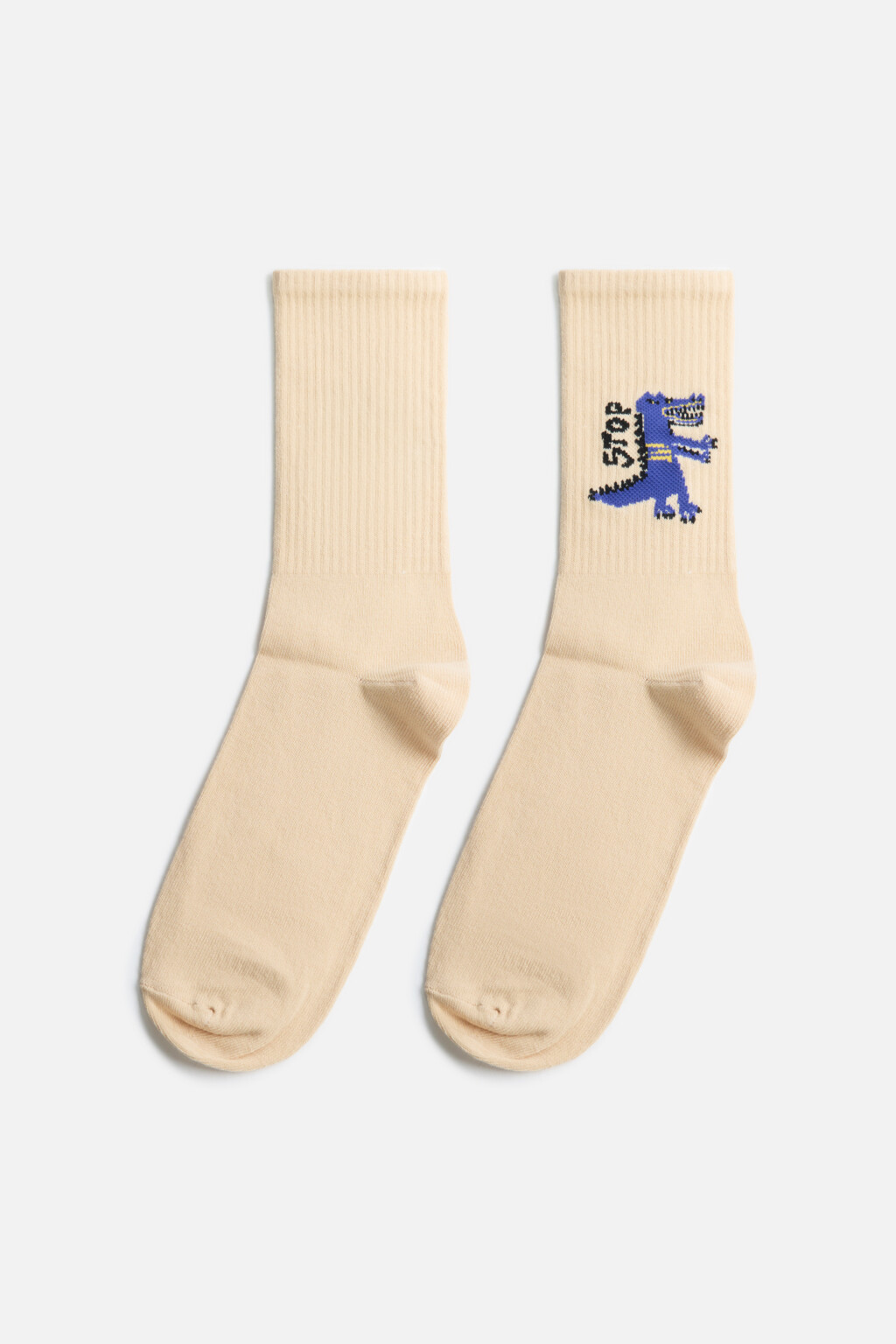 Носки высокие хлопковые с принтом - цвет бежевый - 1