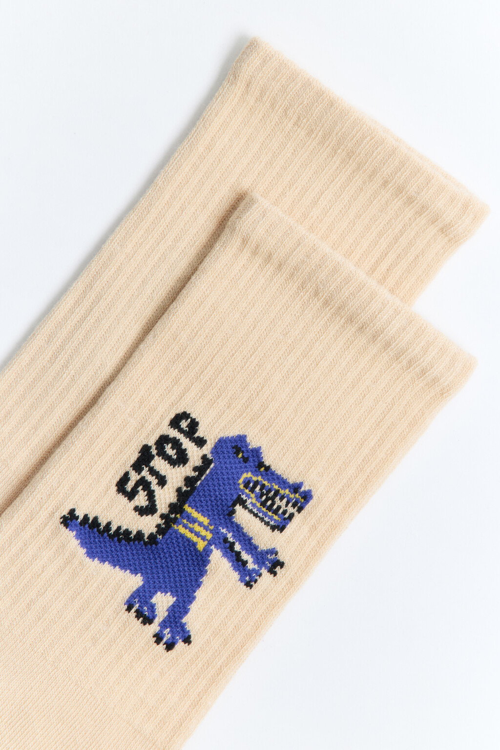 Носки высокие хлопковые с принтом - цвет бежевый - 2