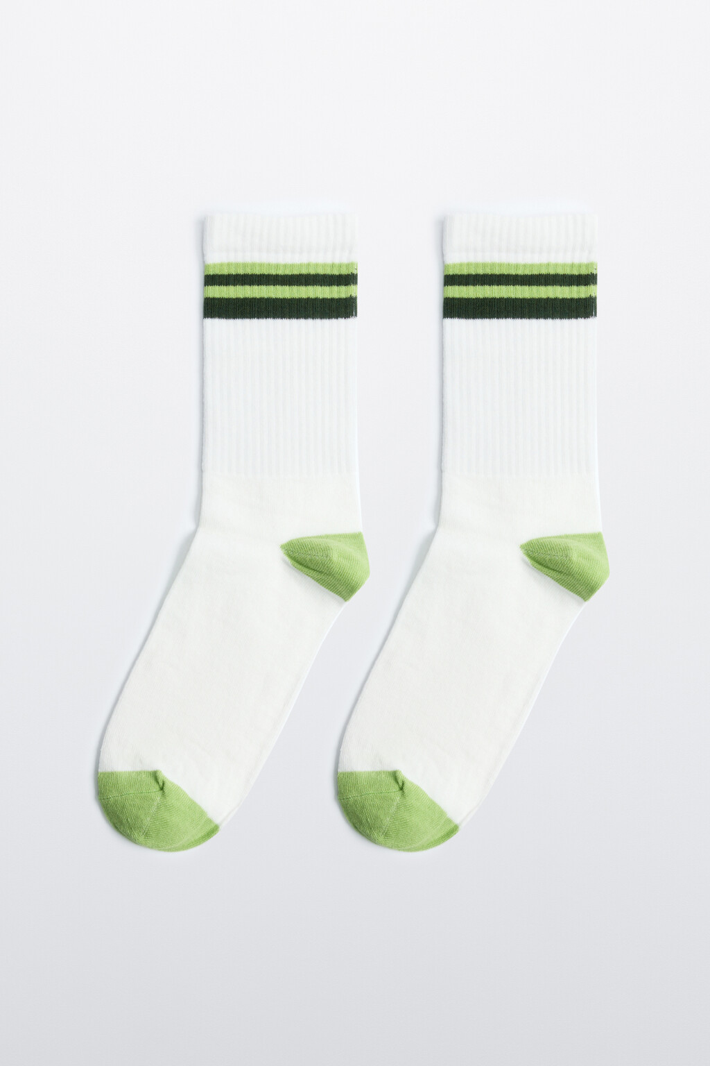 Носки высокие хлопковые с полосками - цвет белый - 1