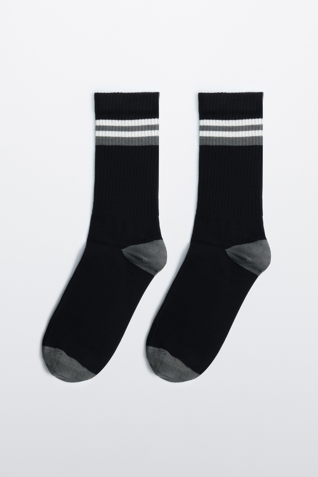 Носки высокие хлопковые с полосками - цвет черный - 1