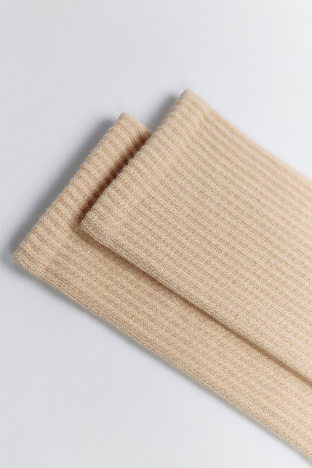 Носки высокие хлопковые в рубчик - цвет бежевый - 2