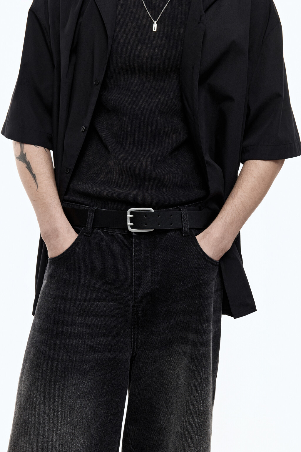 Ремень брючный с квадратной пряжкой - цвет черный - 3