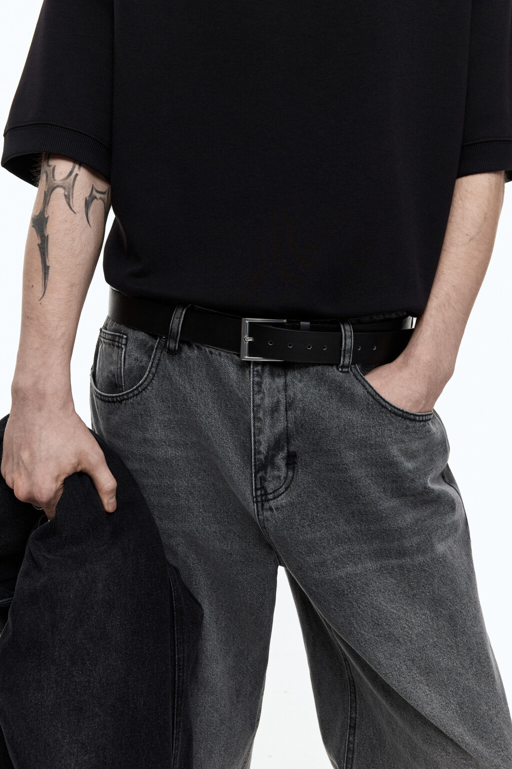 Ремень брючный классический с квадратной пряжкой - цвет черный - 4