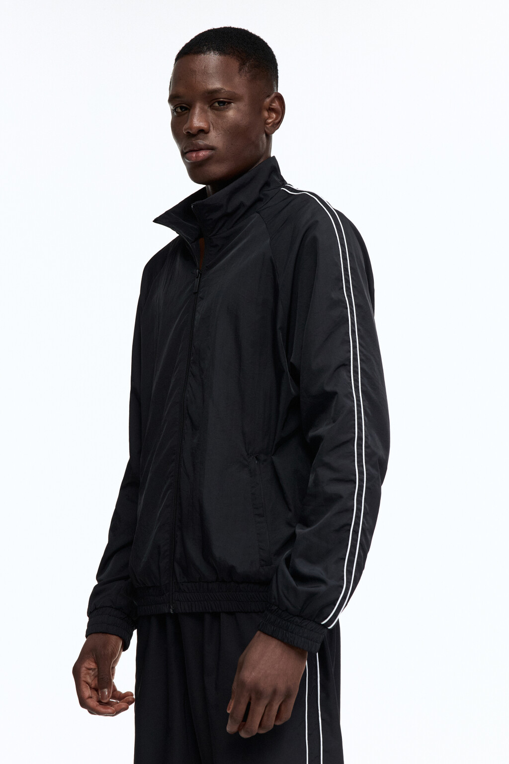 Куртка-олимпийка спортивная с лампасами - цвет черный - 3