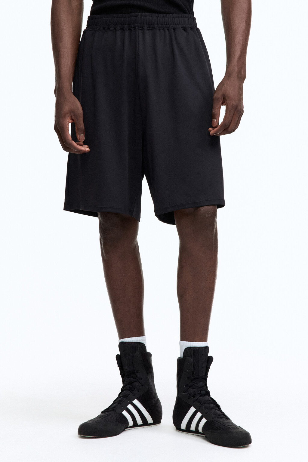 Шорты спортивные с поясом-резинкой - цвет черный - 2