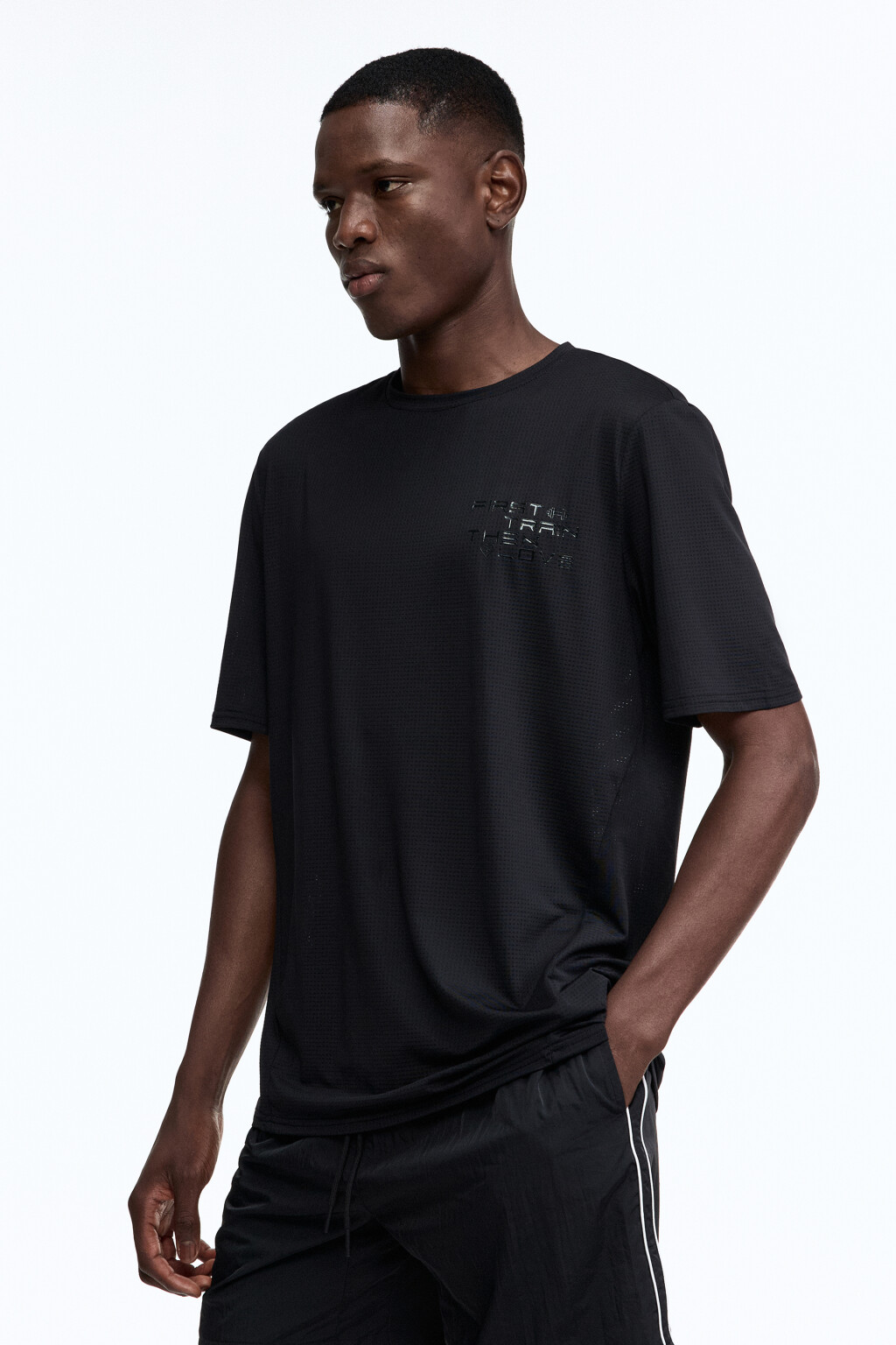 Футболка спортивная сетчатая с надписью - цвет черный - 3