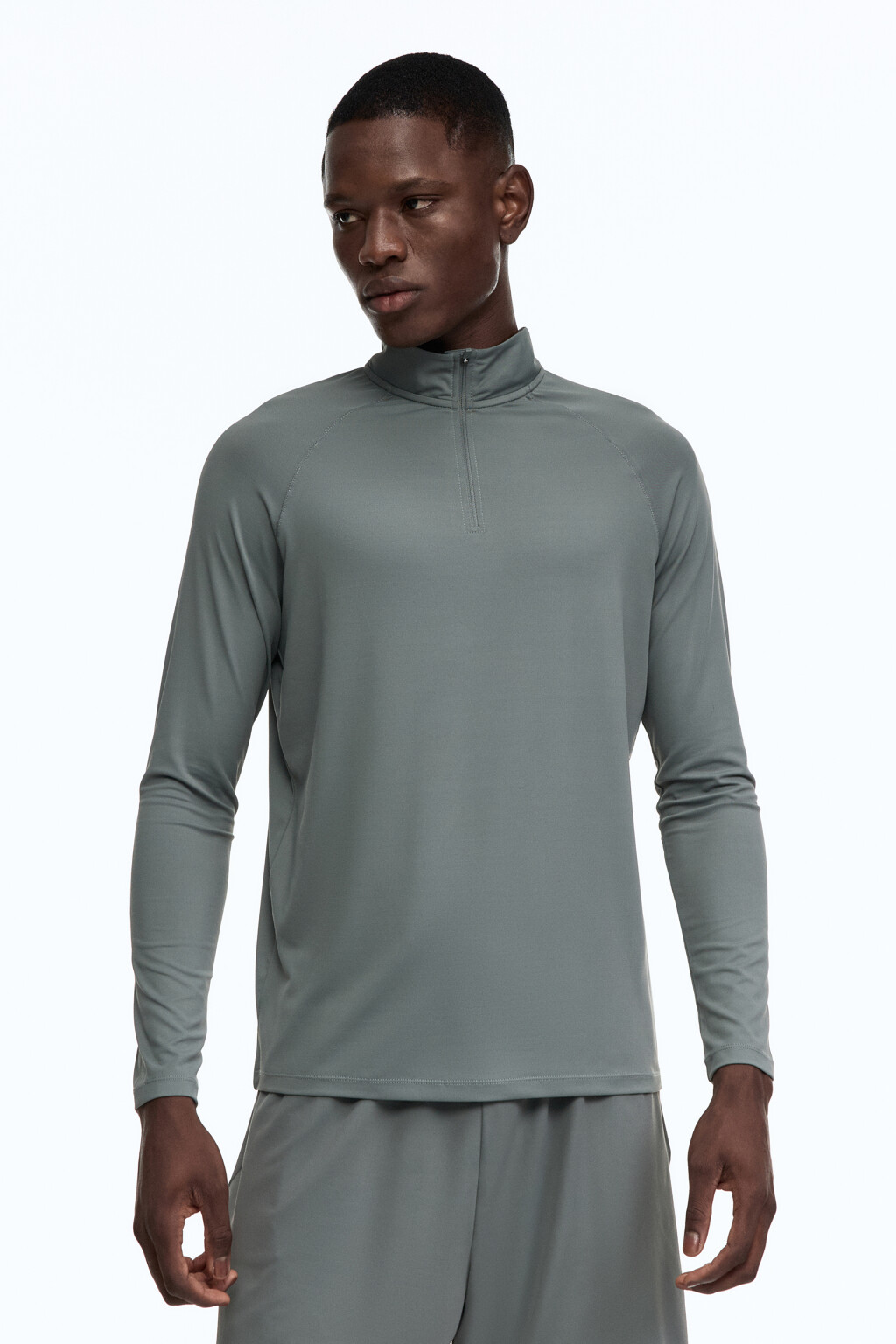 Лонгслив спортивный с воротником-стойкой на молнии - цвет зеленый - 3