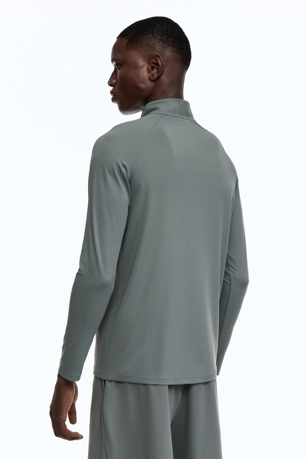 Лонгслив спортивный с воротником-стойкой на молнии - цвет зеленый - 5