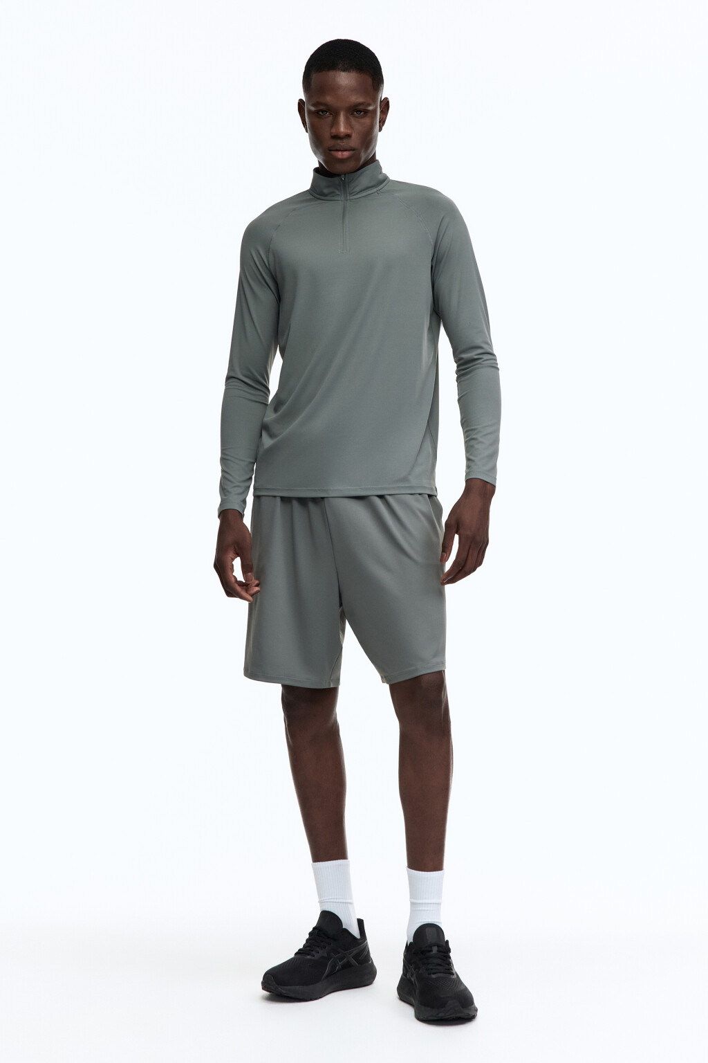 Лонгслив спортивный с воротником-стойкой на молнии - цвет зеленый - 6