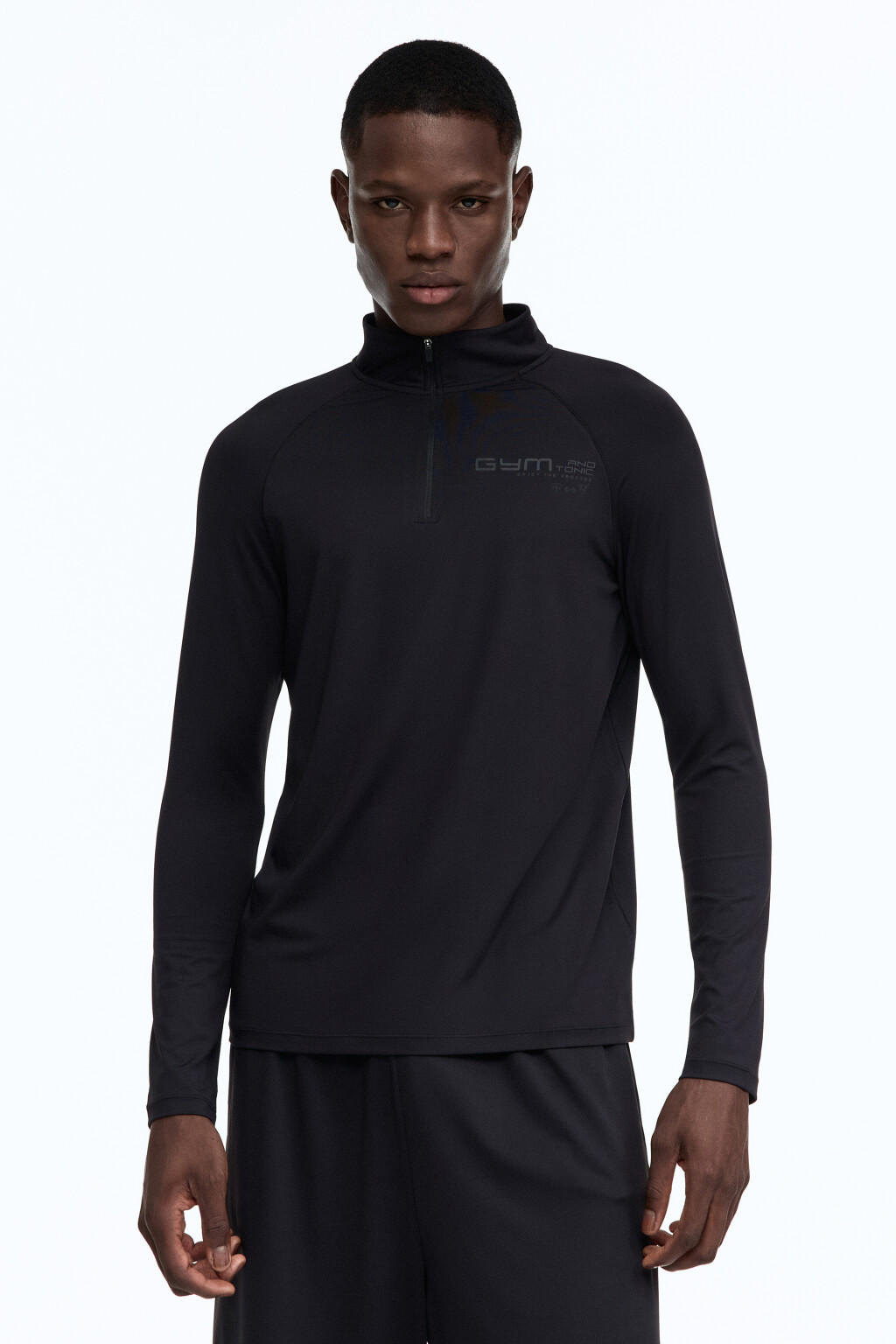 Лонгслив спортивный с воротником-стойкой на молнии - цвет черный - 3