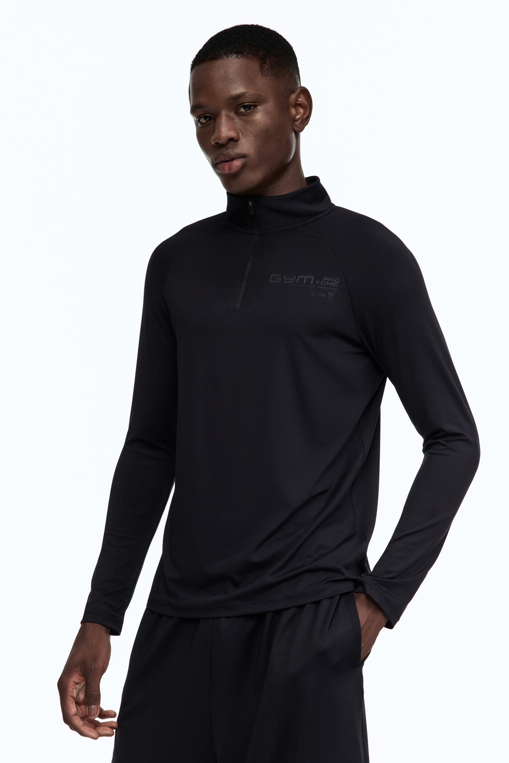 Лонгслив спортивный с воротником-стойкой на молнии - цвет черный - 4