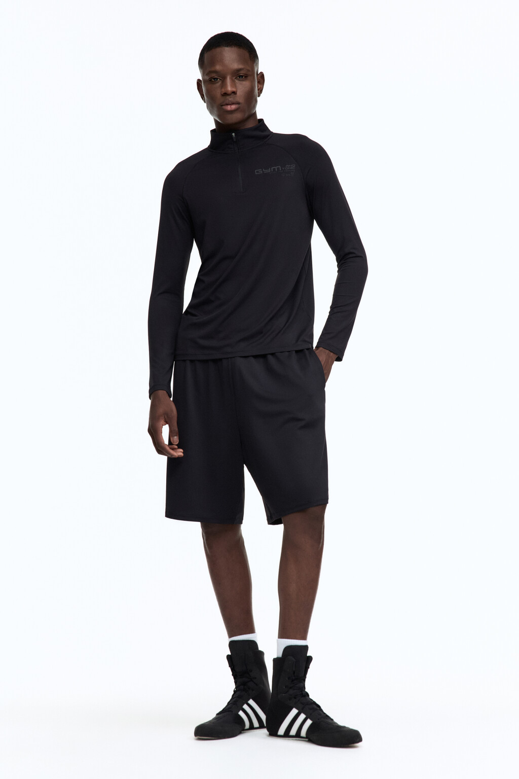 Лонгслив спортивный с воротником-стойкой на молнии - цвет черный - 6